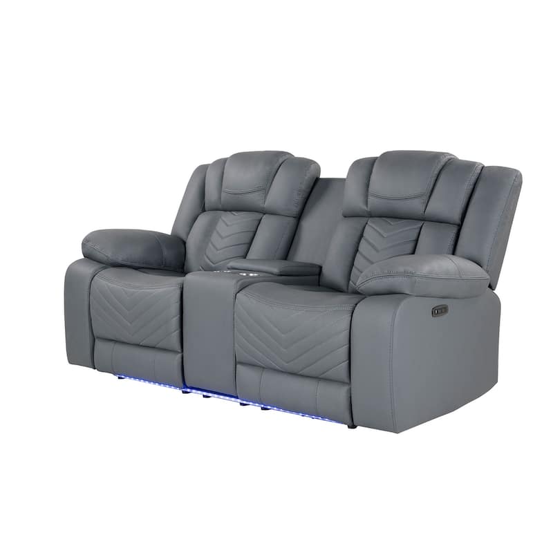 75" Light Gray Faux Leather Power Reclining Loveseat With Storage