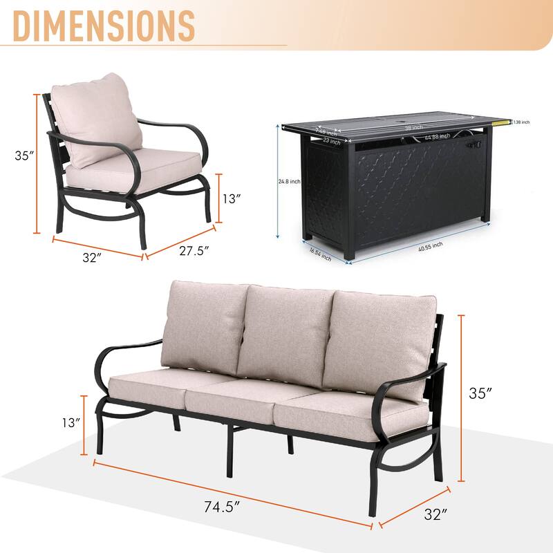 MAISON ARTS Patio Furniture Set 4/6-Piece Outdoor Conversation Set with Gas Fire Pit Table