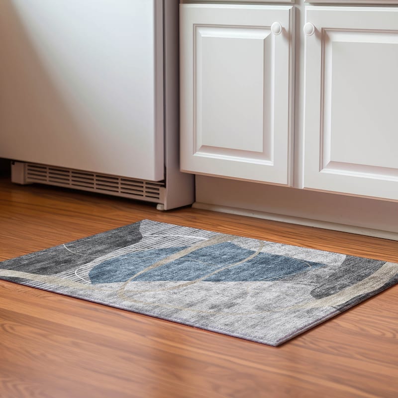 Premium Washable Super Soft Modern Carson Mayfield Rug - Blue - 1' 8" x 2' 6" - Rectangle