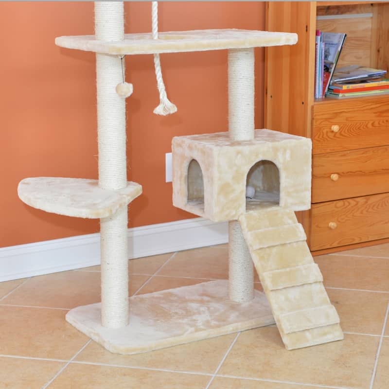Natural Sisal Real Wood Scratching Cat Tree 58 Height Beige