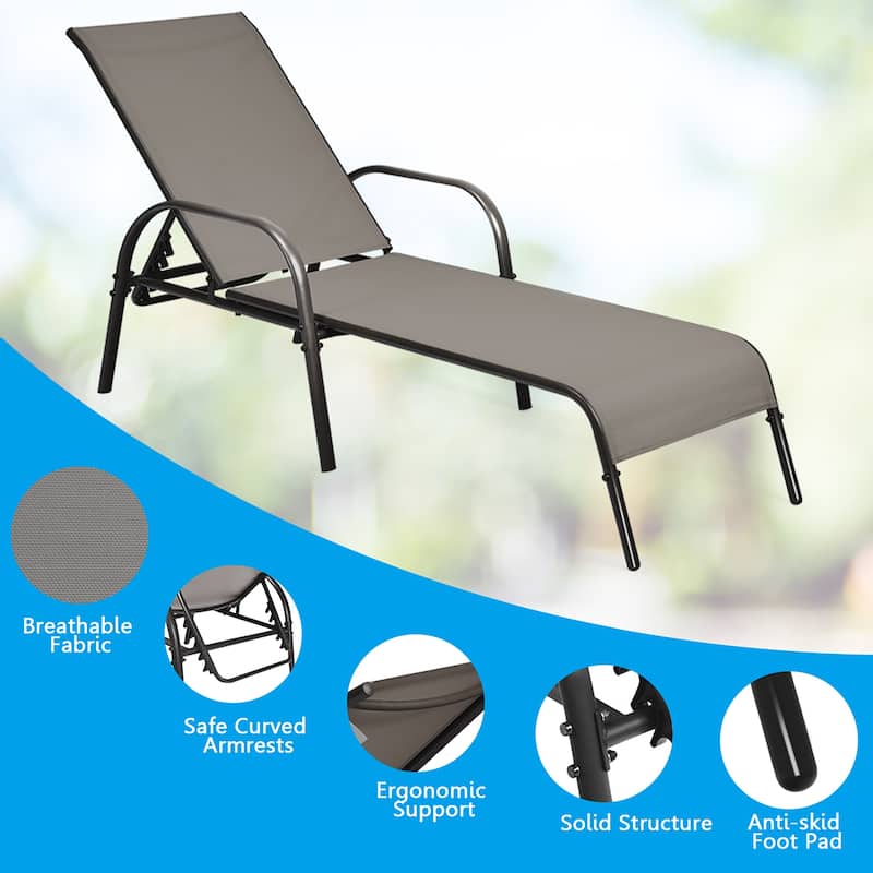 Costway Patio Lounge Chair Chaise Adjustable Reclining Armrest