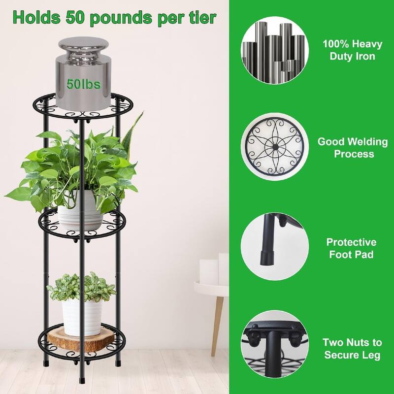 Plant Stand Indoor Outdoor - 11x 11 x 32.3 inches - Black-1