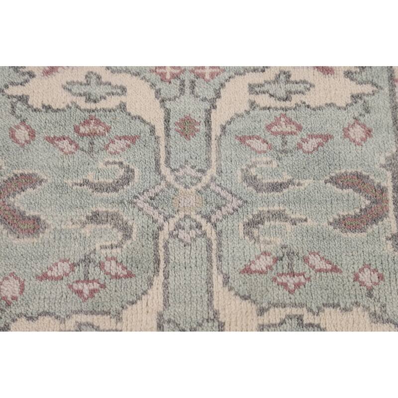 Turquoise Green Oushak Indian Runner Rug Hand-Knotted Wool Carpet - 2'8"x 8'5"