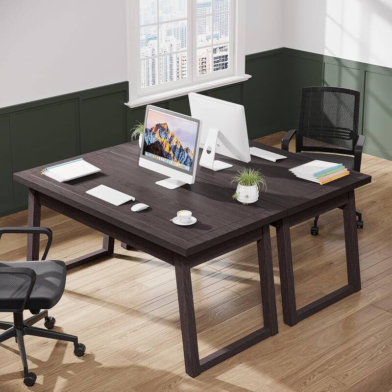55-In Home Office Executive Desk, Solid Wood Computer Desk with Drawer