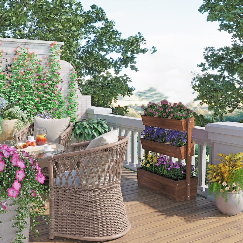 Wooden Raised Garden Bed,3 Tier Vertical Garden Planter Outdoor - 18"D x 34"W x 46"H