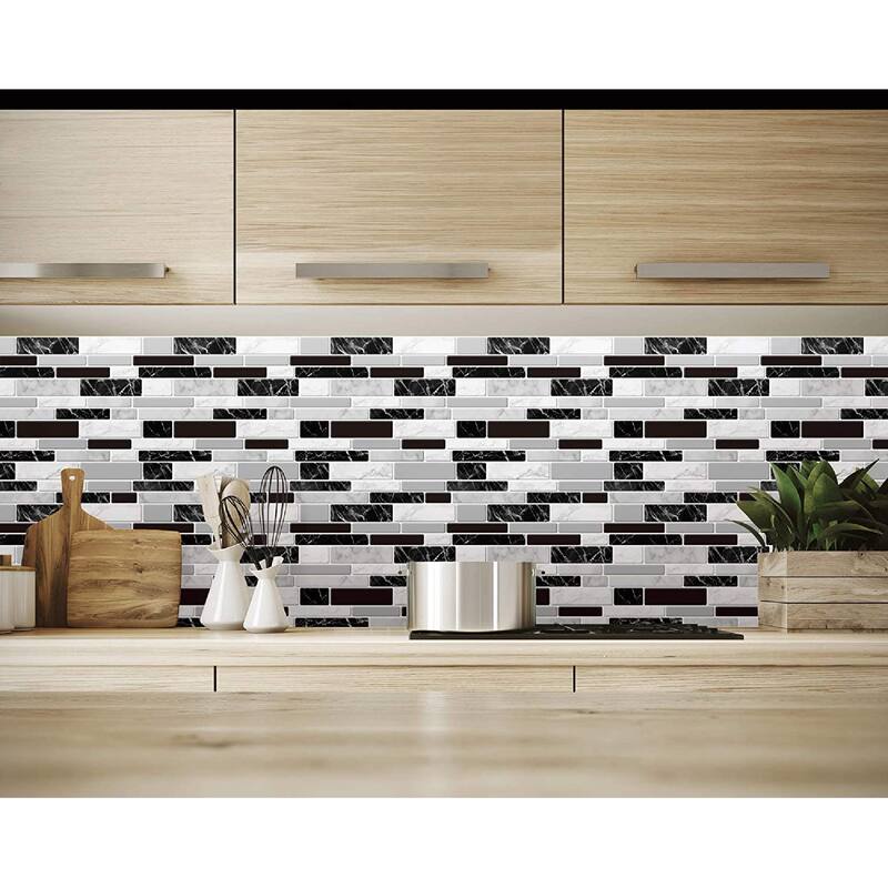 Art3d 11.6" × 11.6" Vinyl Peel and Stick Backsplash Tile (10-Pack) Fancy Marble Brick