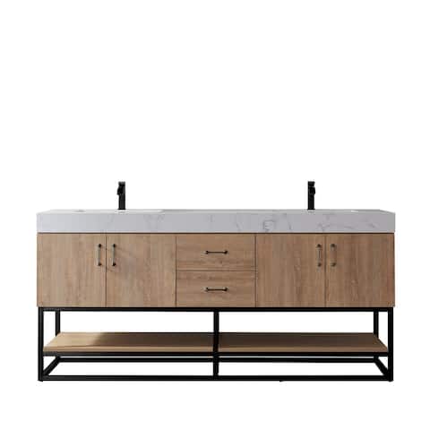 Alistair 72B" Vanity with White Grain Stone Countertop Without Mirror