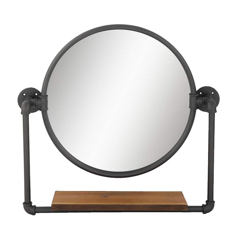 MacLuu Industrial Black Metal Pipe Hanging Wall Mirror with Shelf