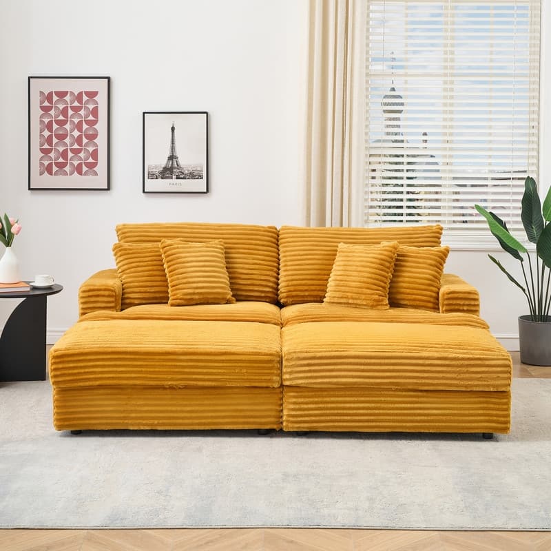 79” Corduroy Sofa, with 4 Matching Toss Pillows Spacious and Comfortable 3 Seater ﻿