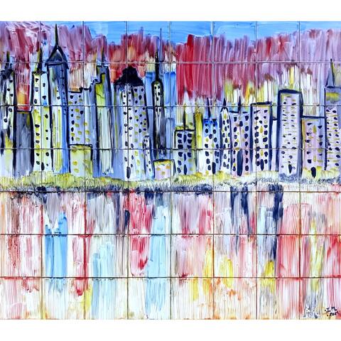 48In x 42in NYC View Backsplash 56pc Mosaic Tile Wall Mural