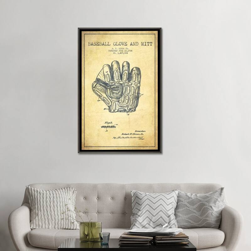iCanvas "Baseball Glove Vintage Patent Blueprint" by Aged Pixel Framed