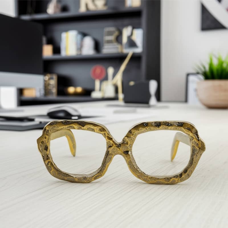 Metal Decorative Object Eyewear-Shaped Sculpture with Textured Design