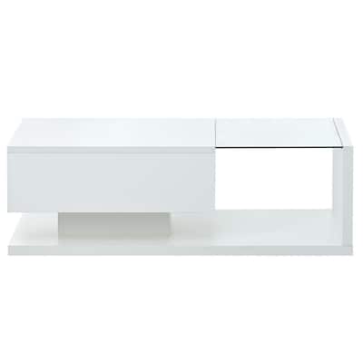 Modern Coffee Table with Tempered Glass, Wooden Cocktail Table with High-gloss UV Surface, 2-Tier Rectangle Center Table