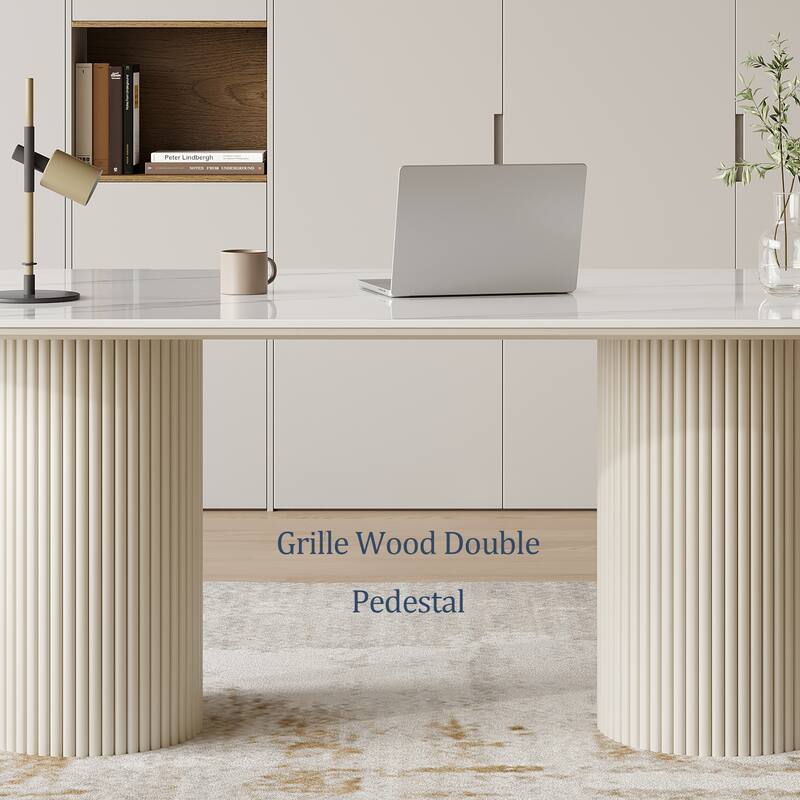 71" Modern Oval Writing Desk,Glossy White Office Table,with Double Solid Wood Legs, 3 Colors Optional