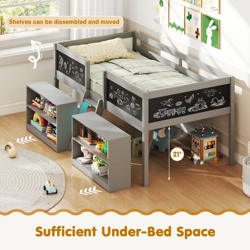 Gymax Low Loft Bed Twin Size Wooden Bed Frame Kid's Cabin Bed w/