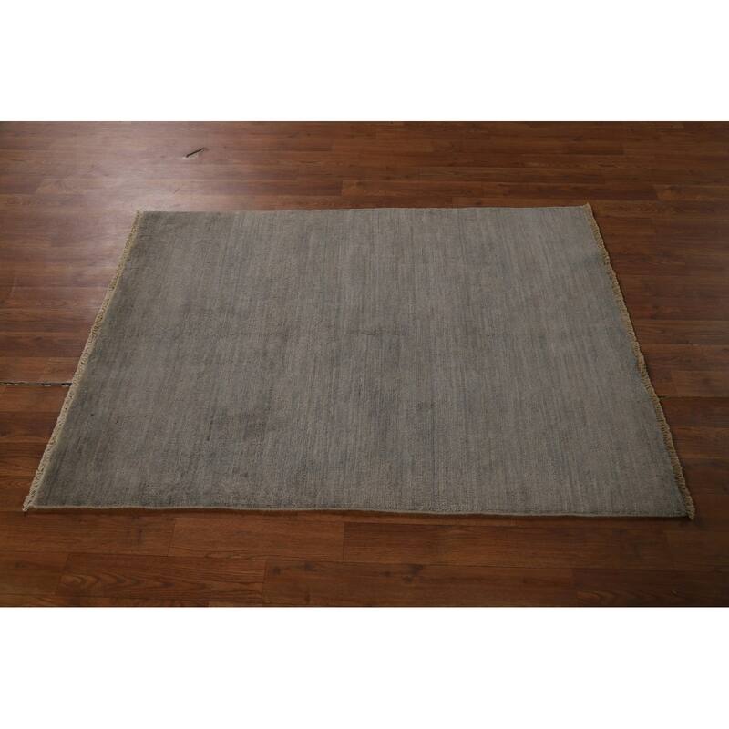 Striped Gray Gabbeh Modern Rug Handmade Wool Carpet - 3'3" x 4'6"
