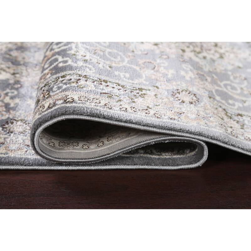 Grey Floral Medallion Transitional Turkish Rug Oriental Carpet