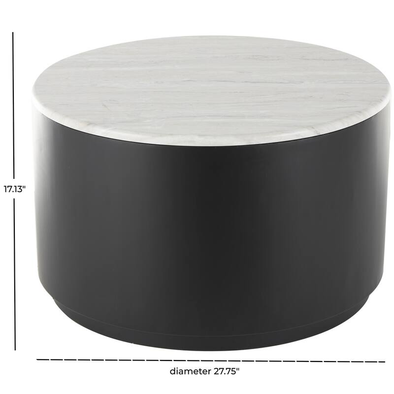 Metal Pedestal Accent Table with Faux White Marble Top - Black - Roche River Decor