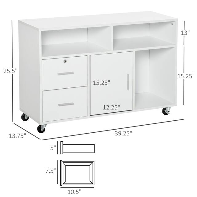 HOMCOM Printer Stand Home Office Mobile Cabinet Organizer Desktop with Caster Wheels, 2 Locking Breaks and Drawer, White