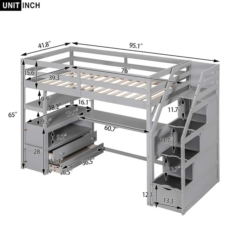 Merax Loft Bed with Desk and Shelves
