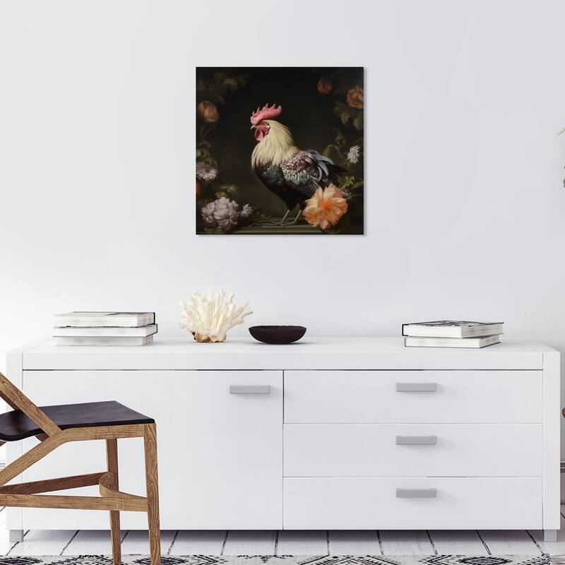 Wynwood Studio Canvas Animals Elegant Classy Rooster White and Cream White Traditional Wall Art Canvas Print - 20 x 20
