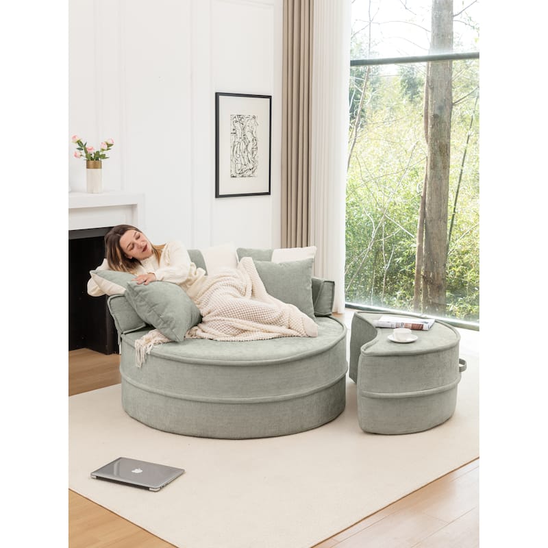 Oversized Barrel Chair with Ottoman & Pillows - Green