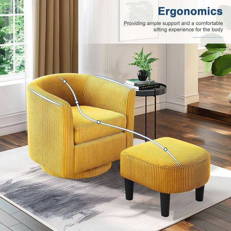 360° Swivel Accent Chair with Ottoman, Barrel Chair with Upholstered