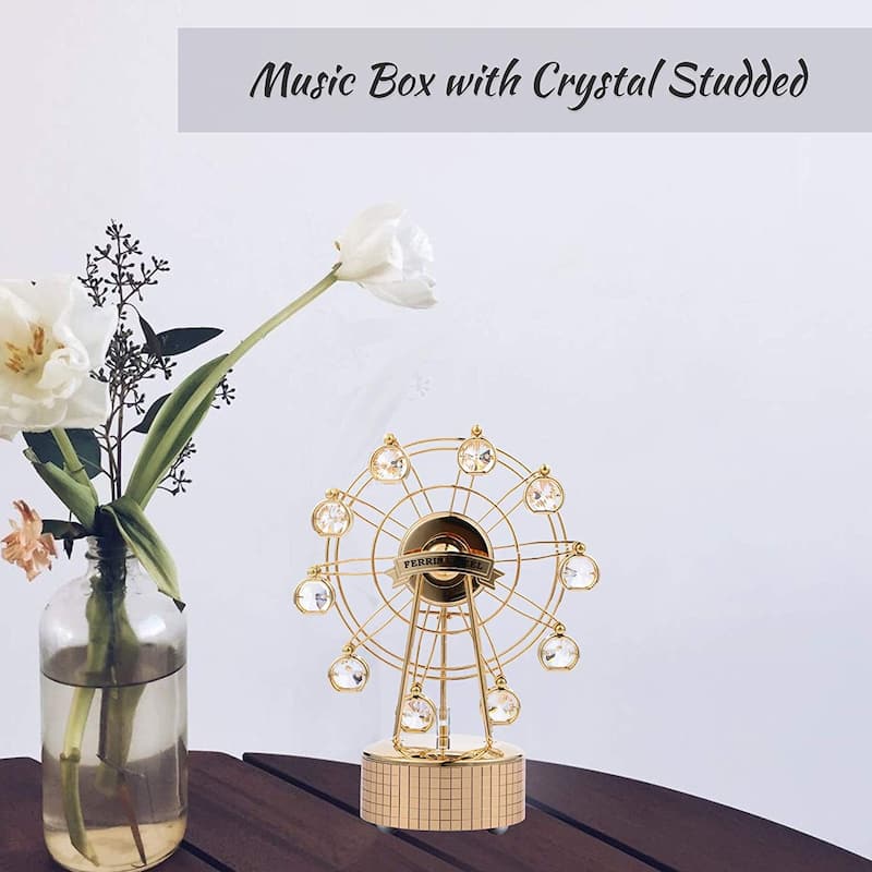 Matashi Home Decorative Showpiece 24K Gold Plated Music Box with Crystal Studded Ferris Wheel FigurineIt's a Small World