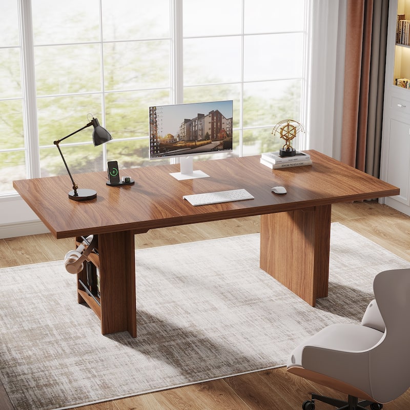 63-in Large Executive Desk, Home Office Desk Large Computer Writing Table with Storage