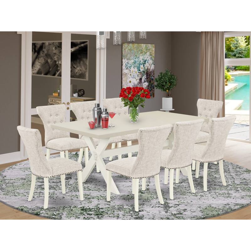 East West Furniture Table Set- a Dining Room Table with X-Legs and Doeskin Linen Fabric Parson Chairs, Off-White(Pieces Options) - X027GA235-9
