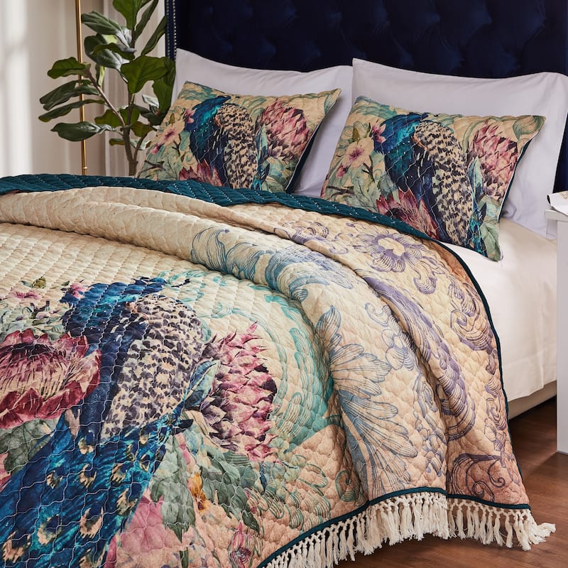 Barefoot Bungalow Eden Peacock Oversized Quilt and Pillow Sham Set