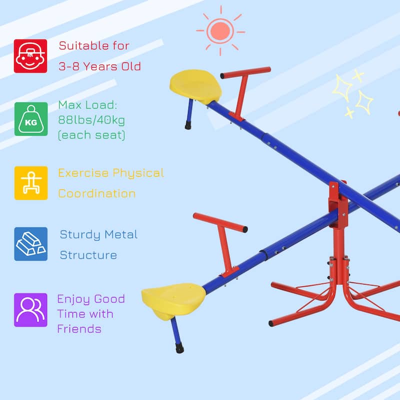 Outsunny Teeter Totter Outdoor Seesaw 4 Seat Backyard Toy Playground Equipment 3-8 Years Old