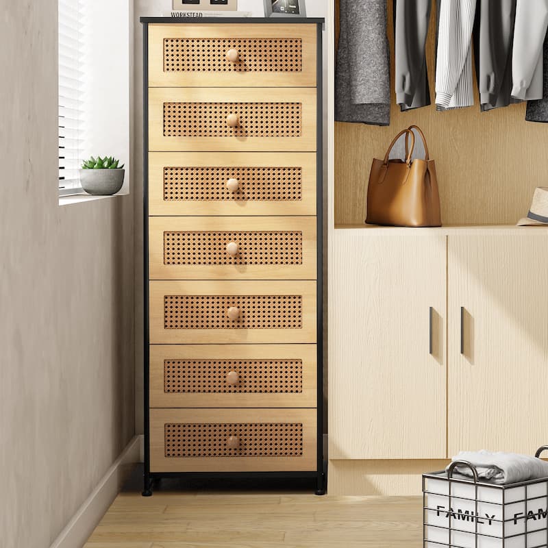 Slim Tall Vertical 7-Drawer Chest Dresser Closet Storage Organizer Unit for Bedroom