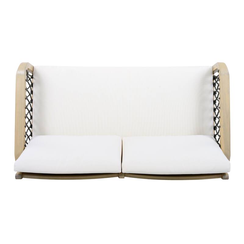 Christopher Knight Home - Outdoor Acacia Wood Loveseat and Coffee Table Set with Handwoven Rope - Loveseat + Table