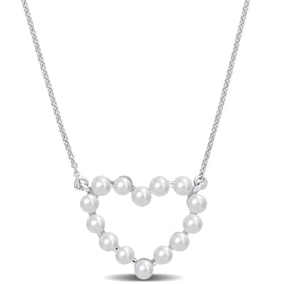 Miadora Cultured Freshwater Pearl Heart Pendant with Chain in 14k White Gold17 in. - 12.3 mm x 16 mm