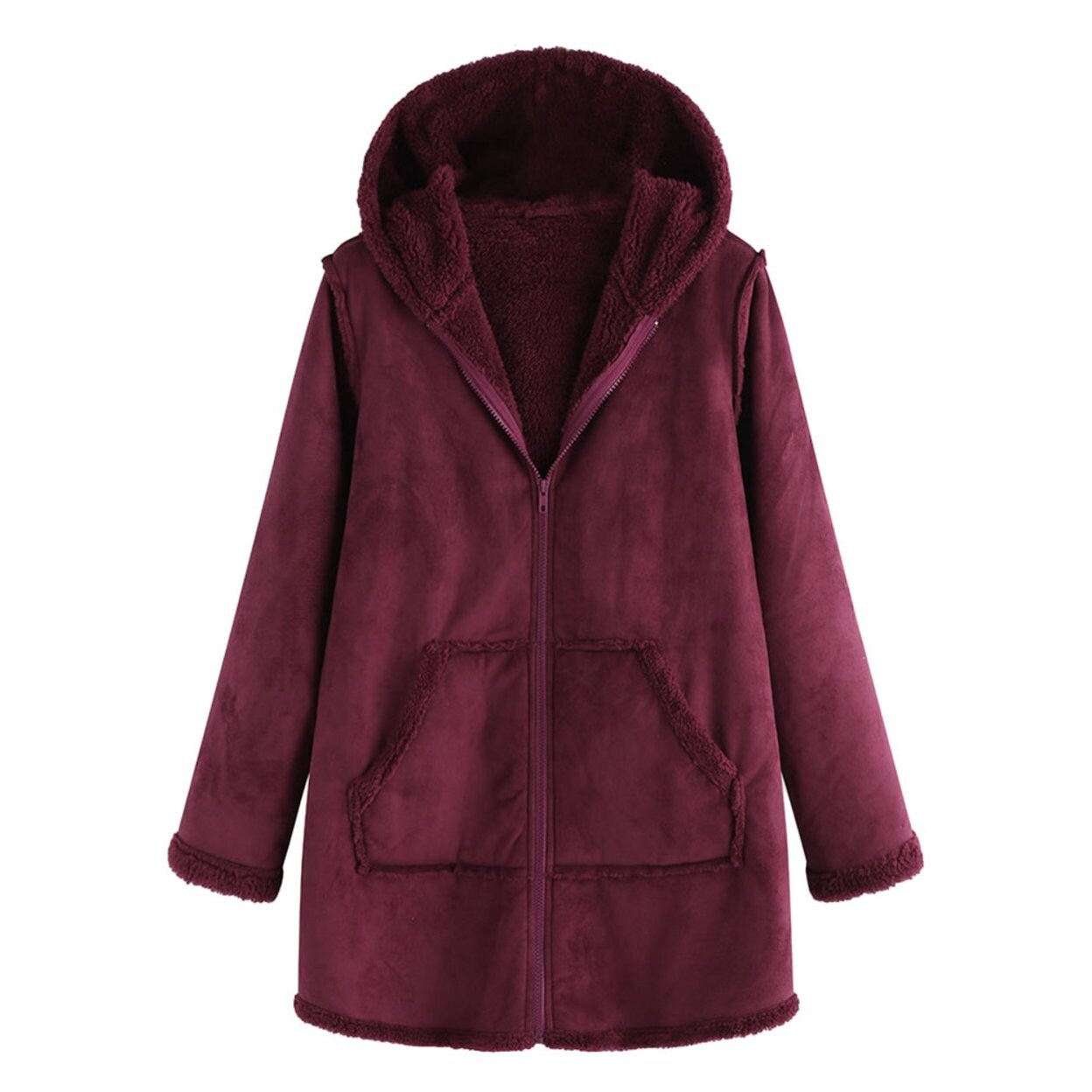Shop Solid Color Plus Size Women Winter Suede Jacket Zip Up Fleece
