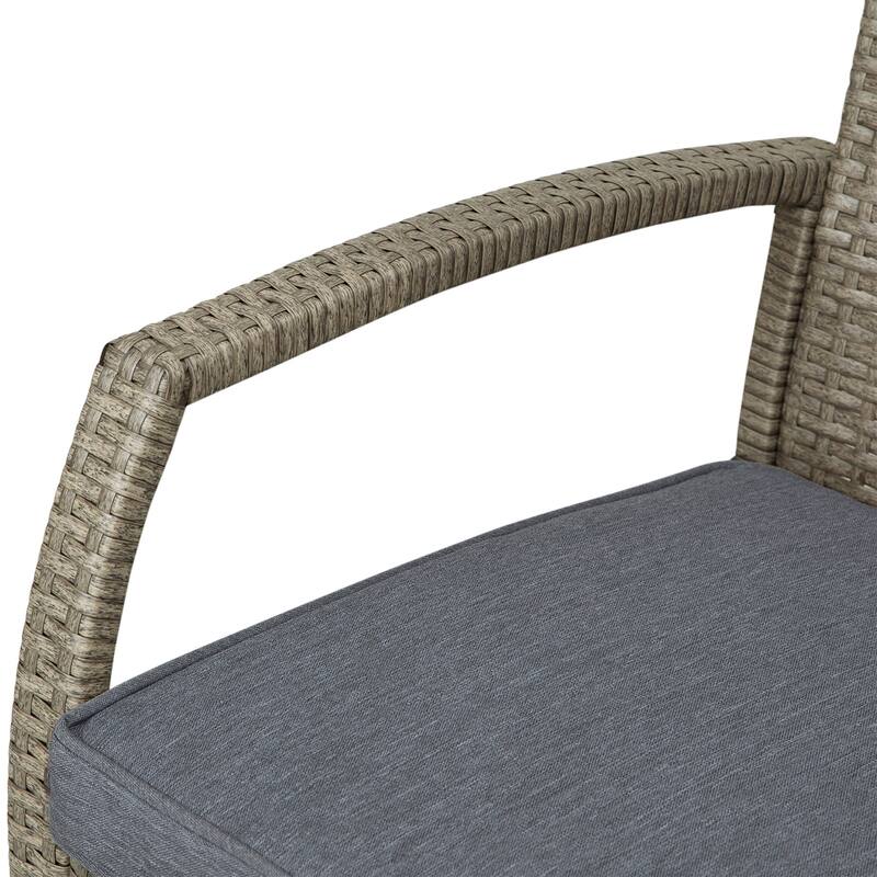 3-Piece Outdoor Wicker Bar Set with Wood-Grain Slatted Table and Cushioned High Back Stools, Weather-Resistant Patio Furniture