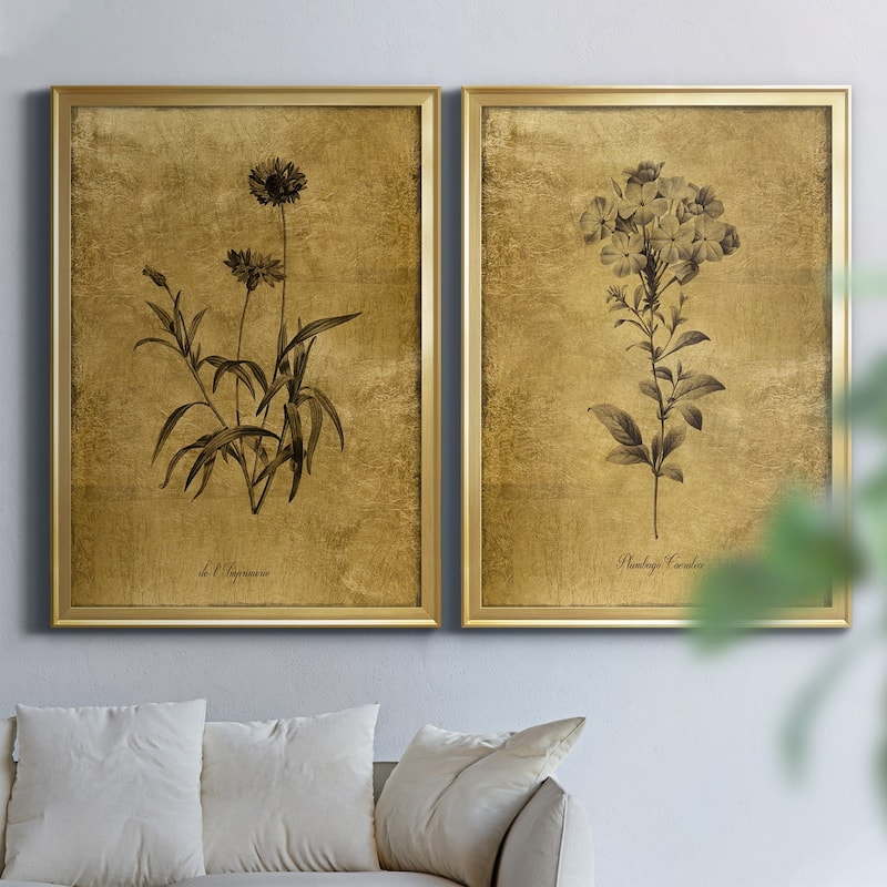 Gold Sketch Botanical I Premium Framed Print - Ready to Hang - Multi-Color