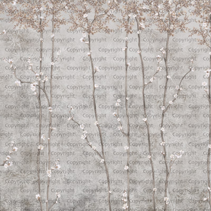 Elegant Cherry Blossom Wallpaper Mural - Gray - W:204" x H:110"