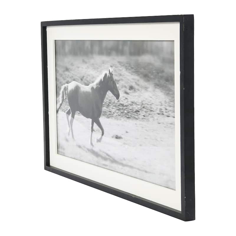 Galloping Horse Print with Wood Frame - Black