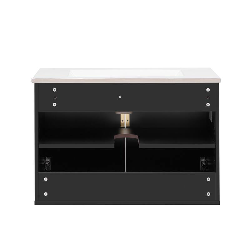 Wall-Mounted Bathroom Vanity with Ceramic Sink, Floating Bathroom Storage Cabinet, 30 Inch