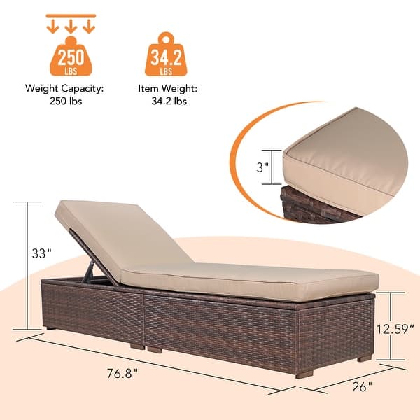 Outdoor 2-piece Wicker Chaise Lounge Reclining Chairs
