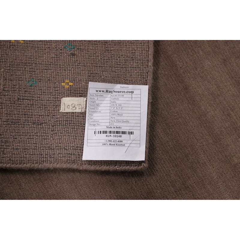 Light Brown Tribal Gabbeh Indian Area Rug Handmade Wool Carpet - 5'3"x 7'9"