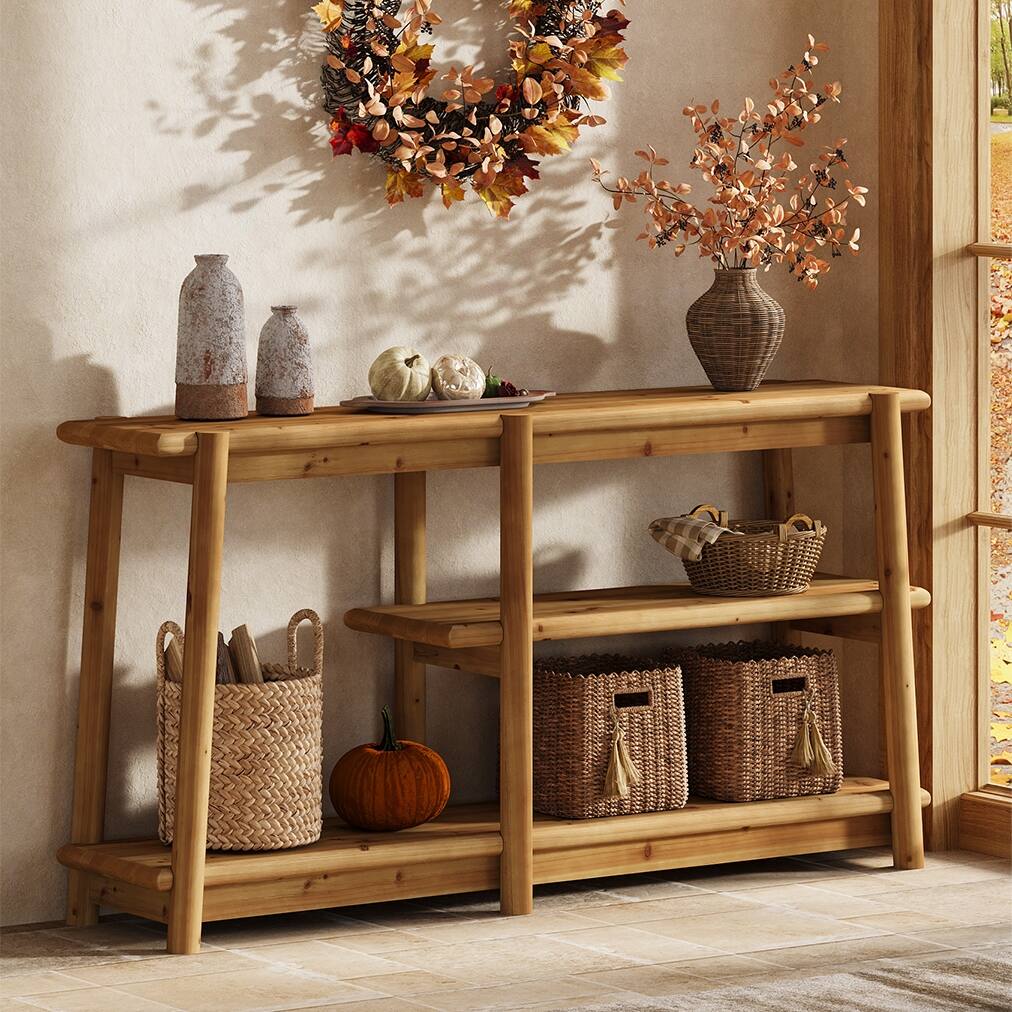 63'' Solid Wood Console Table, Mortise And Tenon Decorative Detail