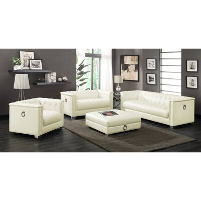 Chaviano Pearl White Upholstered Track Arm Sofa Set