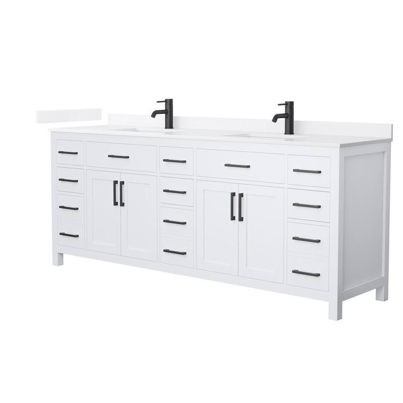 Wyndham Collection WCG2424-84D-QTZ-UNSMXX Beckett 84" Free Standing - White / White Quartz Top / Matte Black Hardware