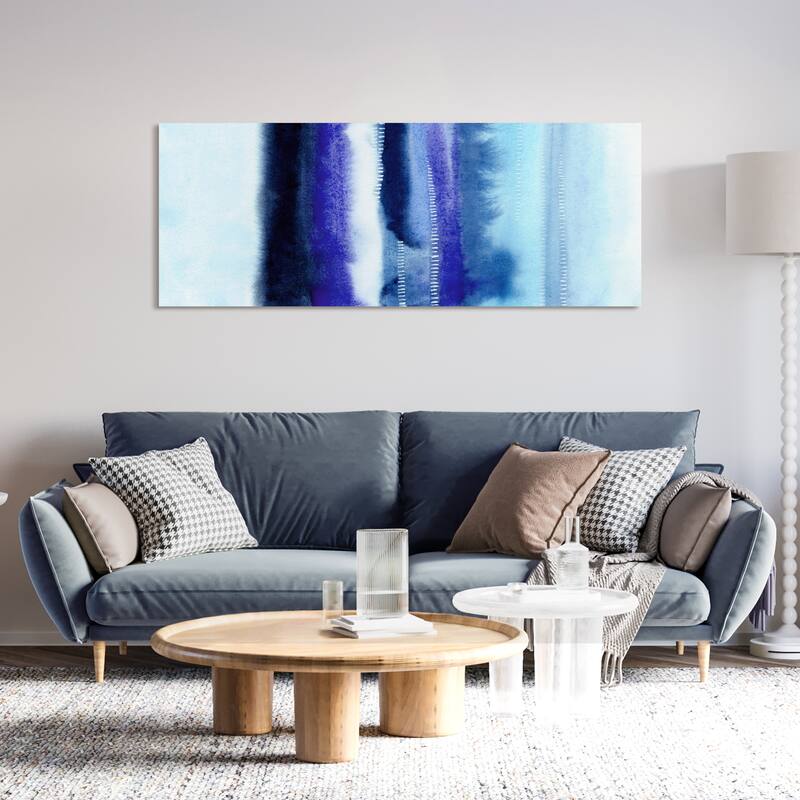 Blue Abstract Graphic Wall Art on Free Floating Tempered Glass Panel