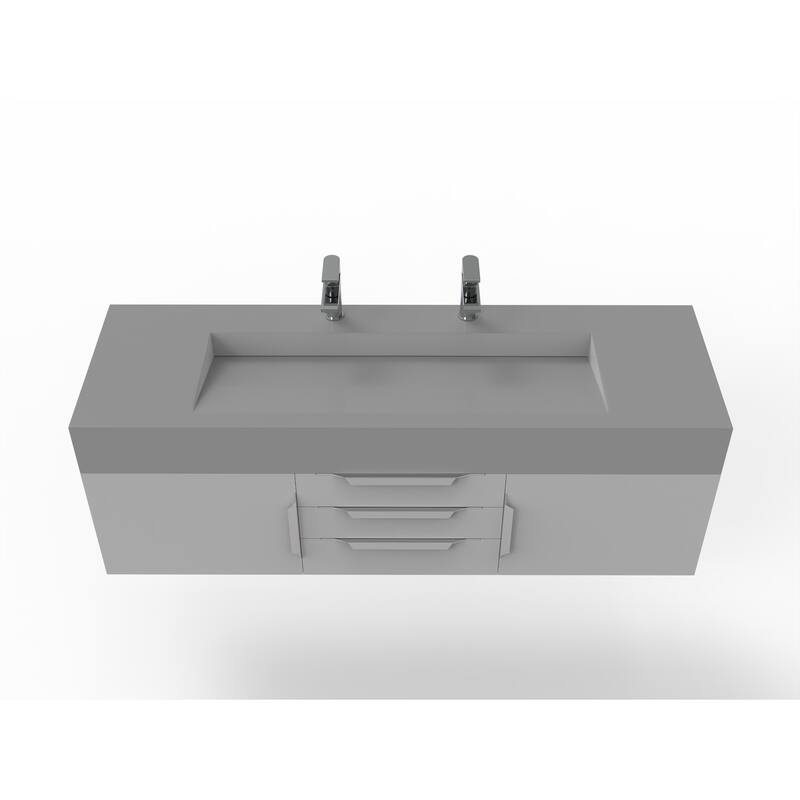 Nile 60" Wall Mounted Bathroom Vanity Set with Gray Solid Surface Top