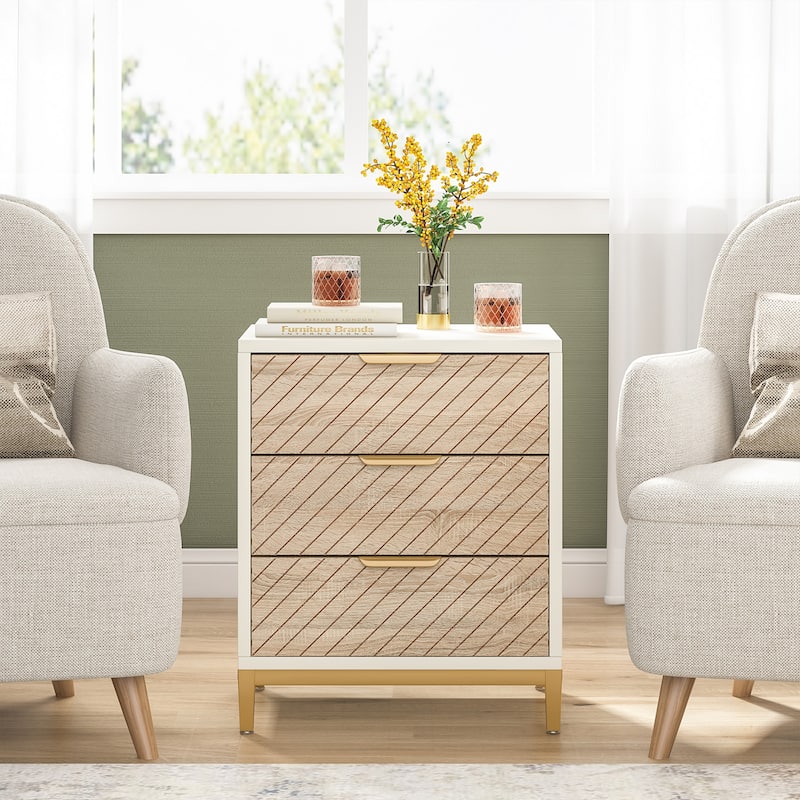 Night Stands with Drawers, Modern Light Wood Grain Nightstand for Bedrooms
