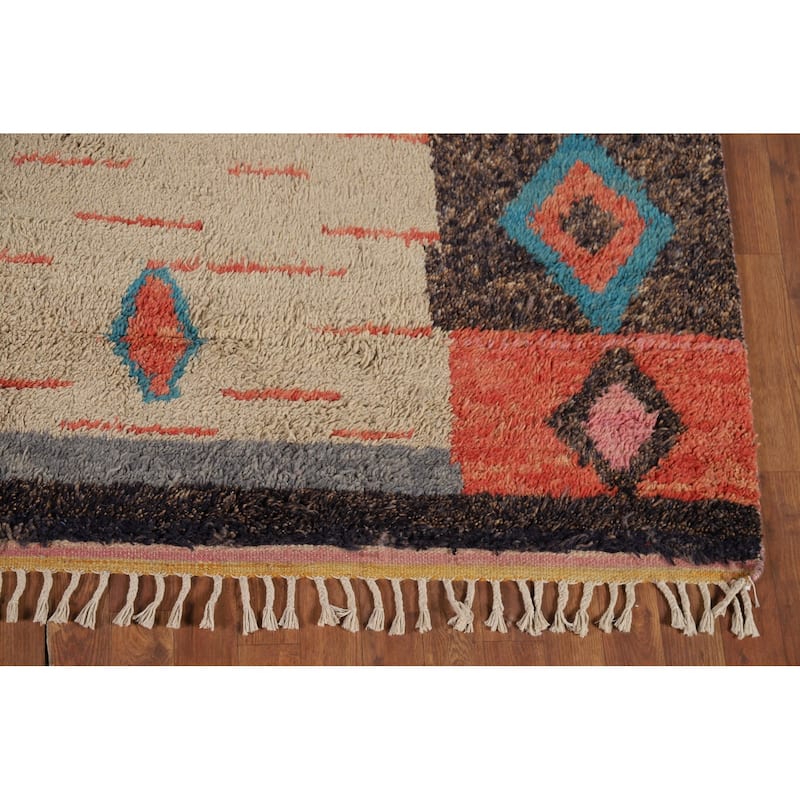 Geometric Plush Moroccan Area Rug Hand-Knotted Wool Carpet - 8'2" x 10'7"